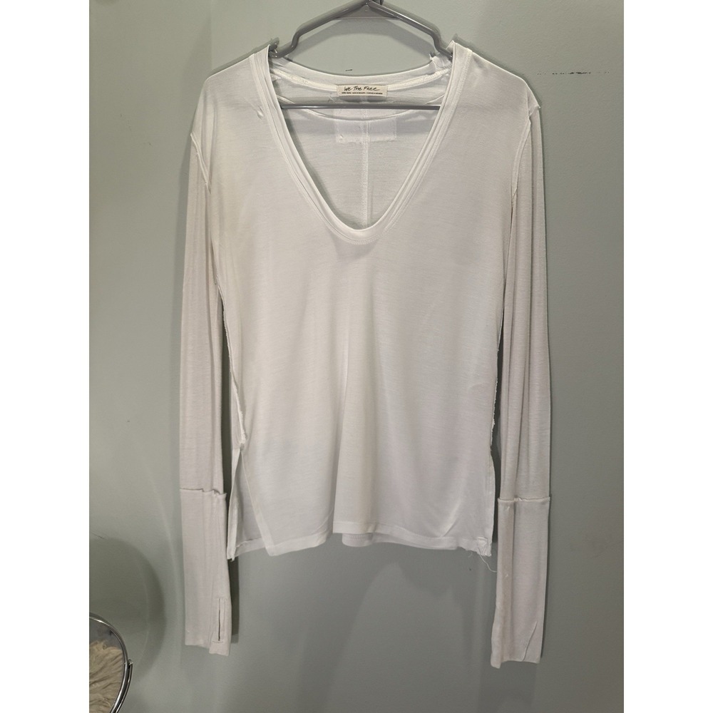 Free People We The Free Moon Dance Long Sleeve Top Tee V Neck Ivory XS
